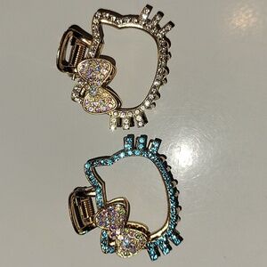 Gold Hello Kitty Hair Clips with Multicolor Rhinestones